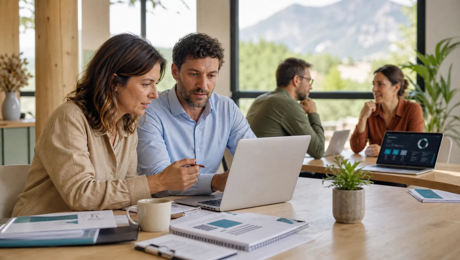 Dirigeante de PME vérifiant une checklist AI Act pour un système d’IA à risque élevé en entreprise.