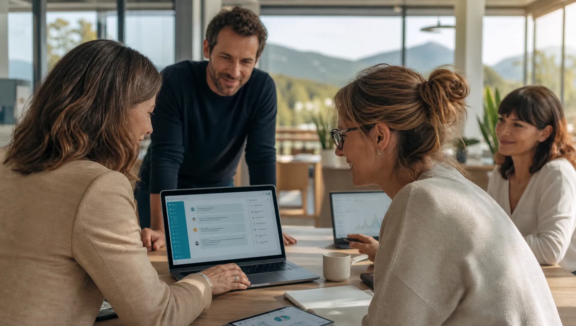 Responsable RH utilisant un assistant IA interne pour répondre aux questions des salariés en PME.